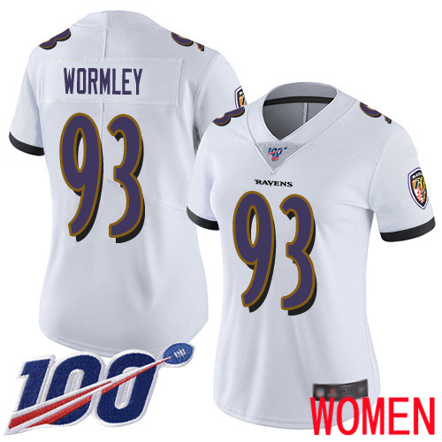 Baltimore Ravens Limited White Women Chris Wormley Road Jersey NFL Football #93 100th Season Vapor Untouchable